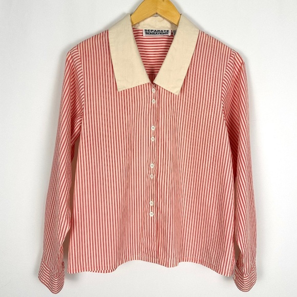 Vintage 1980’s ‘Separate Sensations’ Cotton Dress Shirt in Red Stripes - M - Picture 2 of 8